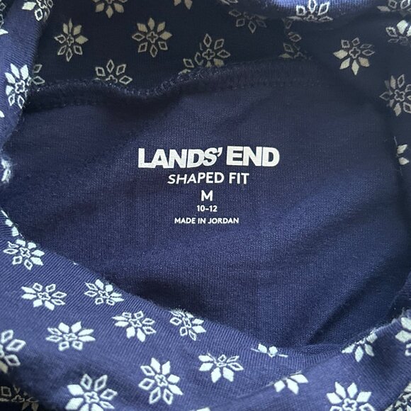 Lands End Shaped Fit Snowflake Print Turtleneck Top M Navy/White Long Sleeve - Picture 3 of 6